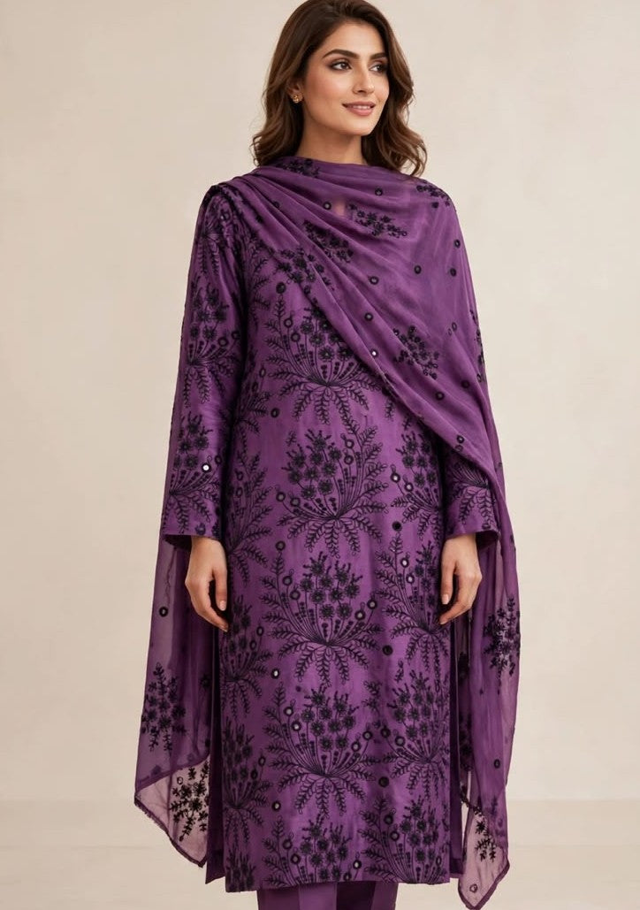 Amethyst - Sheesha Silk Suit, premium sheesha silk, 2-piece unstitched