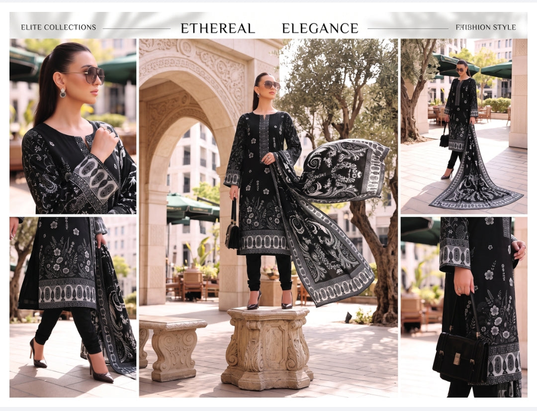 Sahar three-piece unstitched embroidered lawn suit by Libas e Ahmad