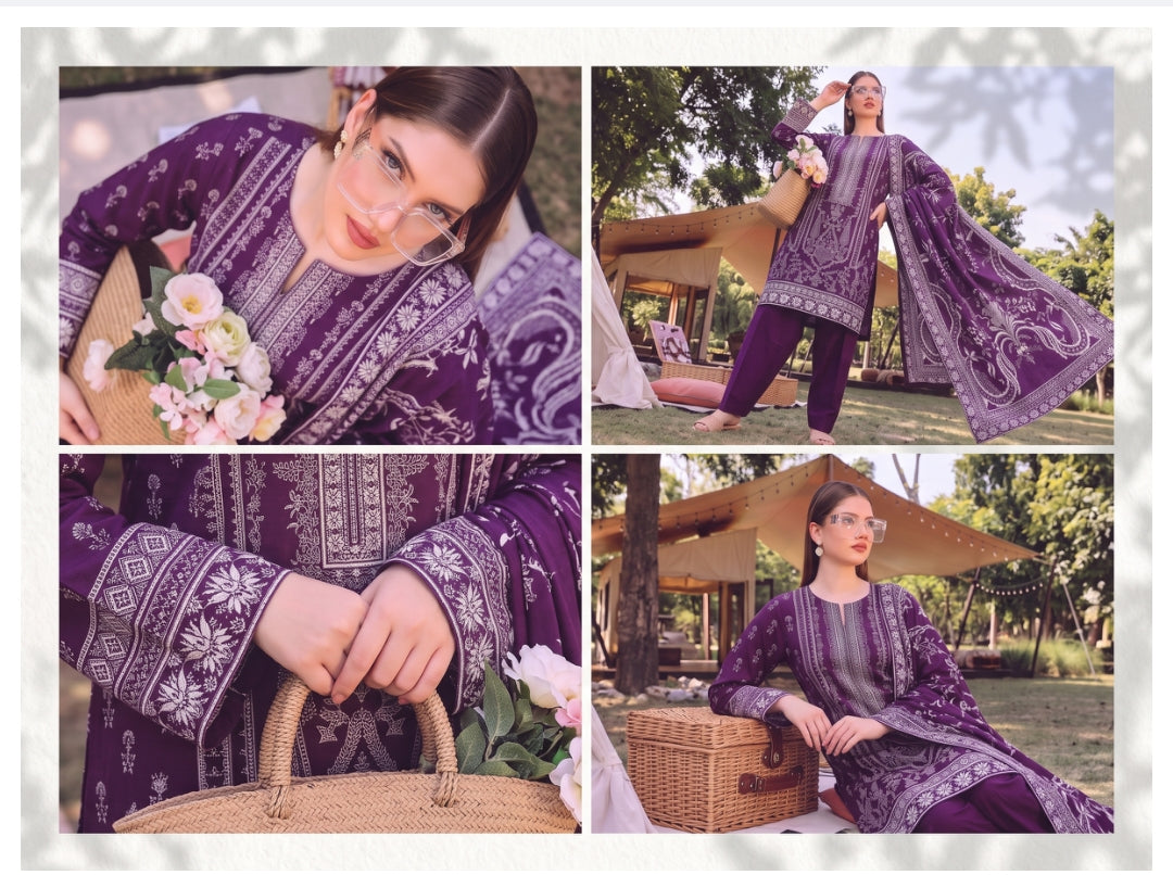 Laiba three-piece unstitched embroidered lawn suit by Libas e Ahmad