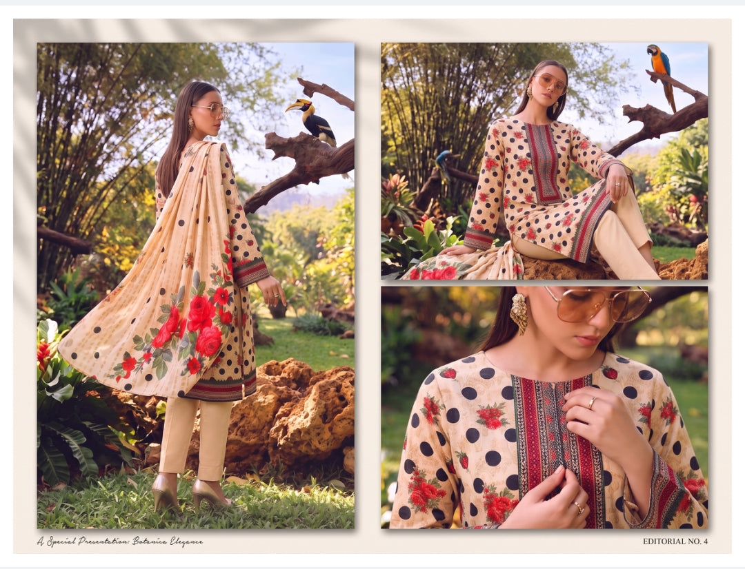 Eshal three-piece unstitched embroidered lawn suit by Libas e Ahmad