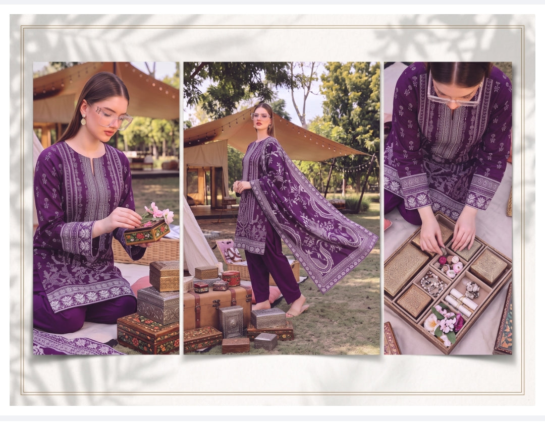 Hooria three-piece unstitched embroidered lawn suit by Libas e Ahmad
