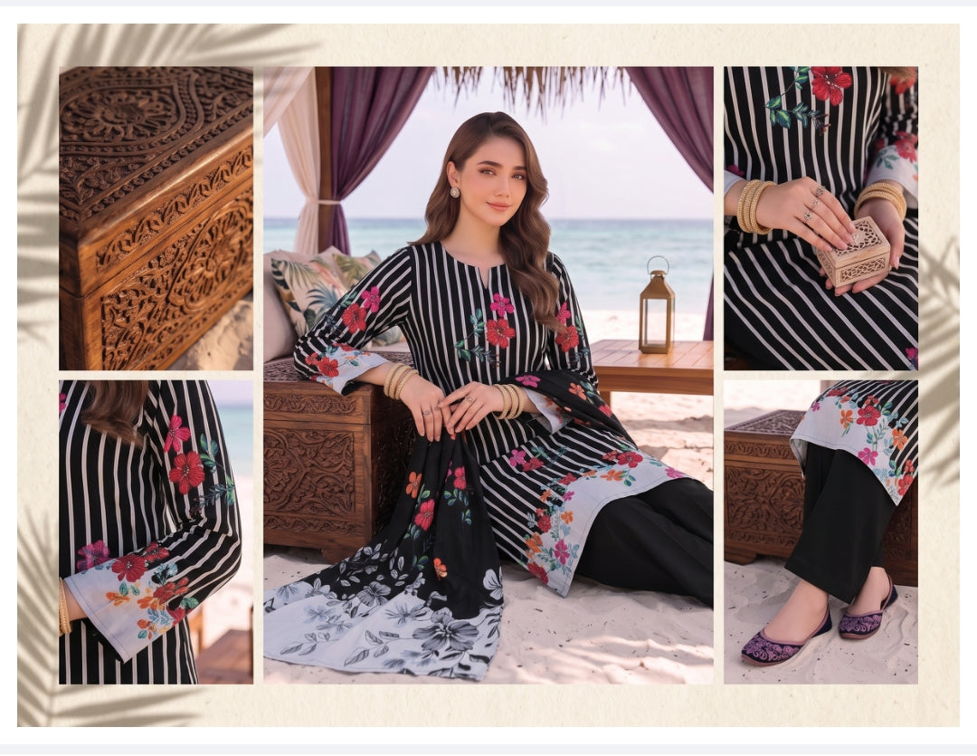 Shanzay three-piece unstitched embroidered lawn suit by Libas e Ahmad