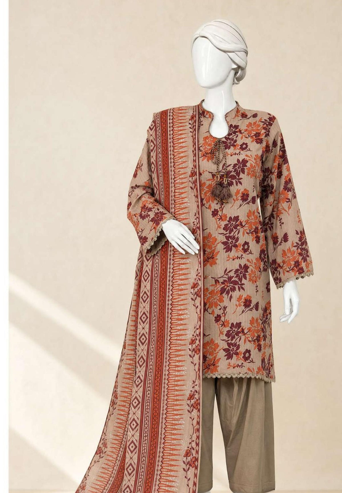 Rust - Viscose Winter Suit, textured viscose, 3-piece unstitched - view 1 of 2