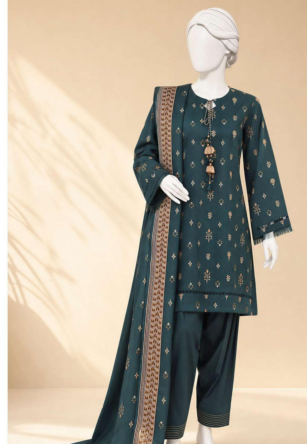 Deep Green - Viscose Winter Suit, textured viscose, 3-piece unstitched - view 1 of 2