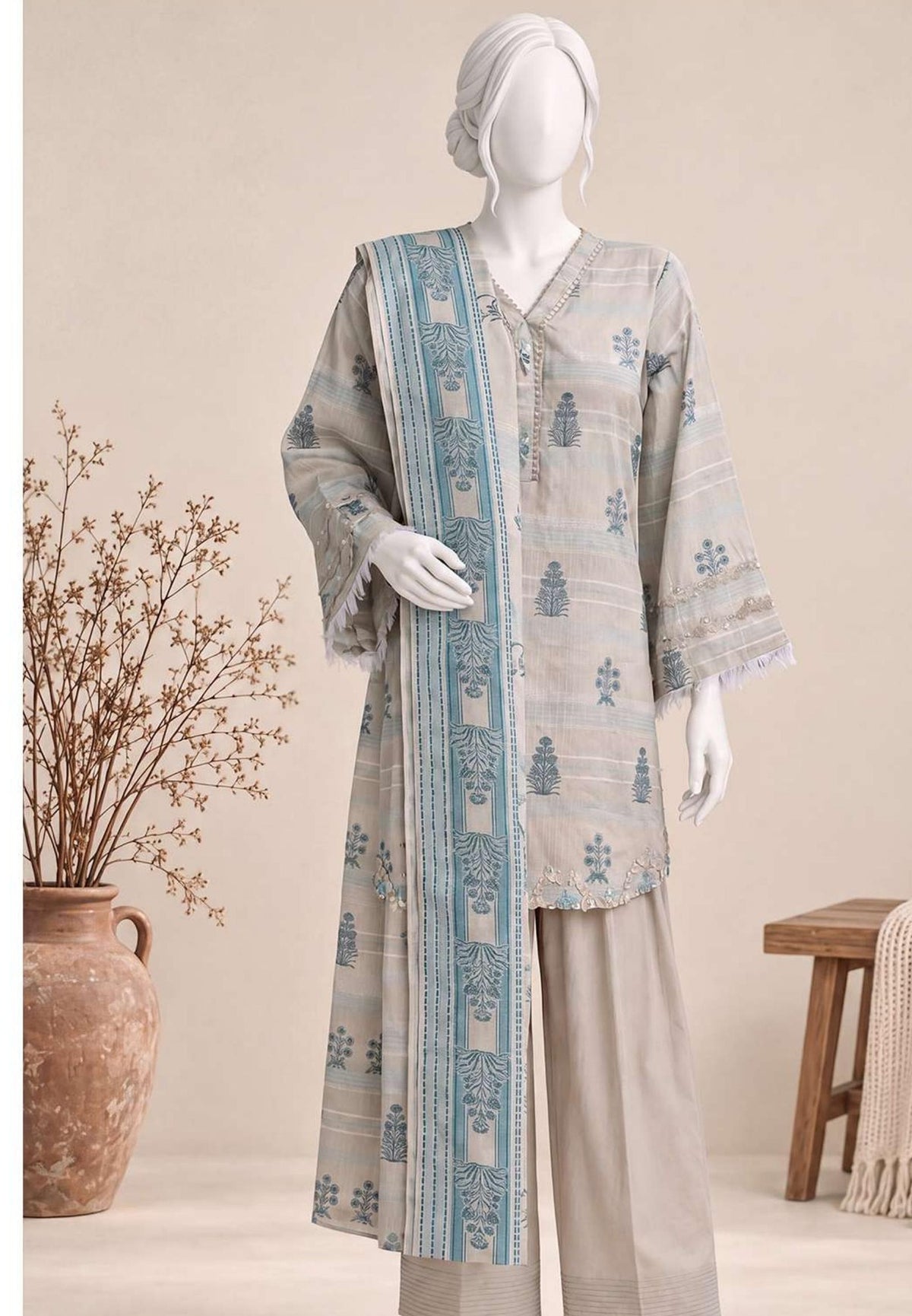 Ivory Grey - Viscose Winter Suit, textured viscose, 3-piece unstitched - view 1 of 2