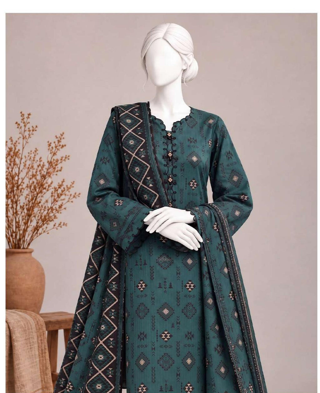 Forest Green - Viscose Winter Suit, textured viscose, 3-piece unstitched - view 2 of 2