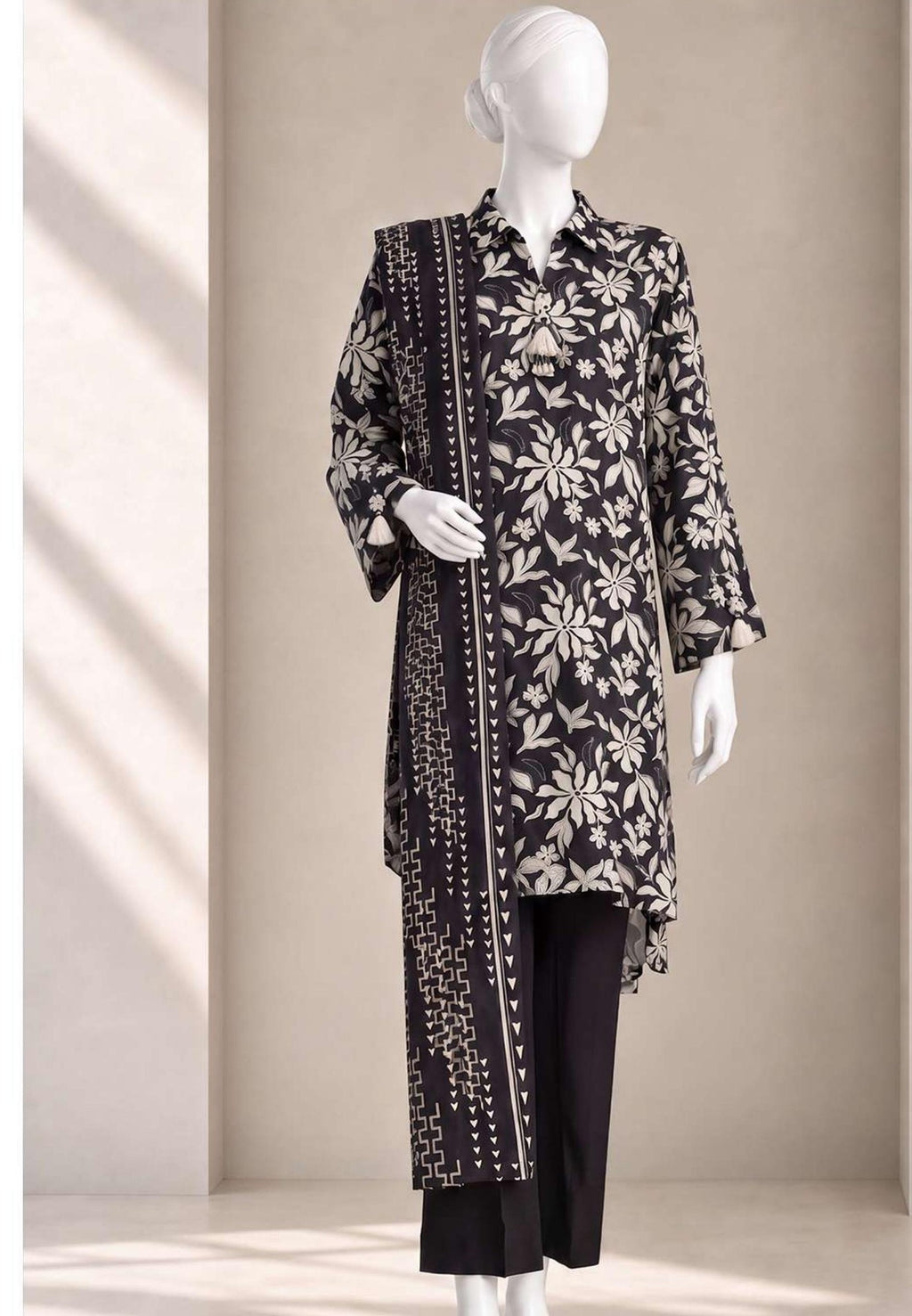 Black & White - Viscose Winter Suit, textured viscose, 3-piece unstitched - view 1 of 2