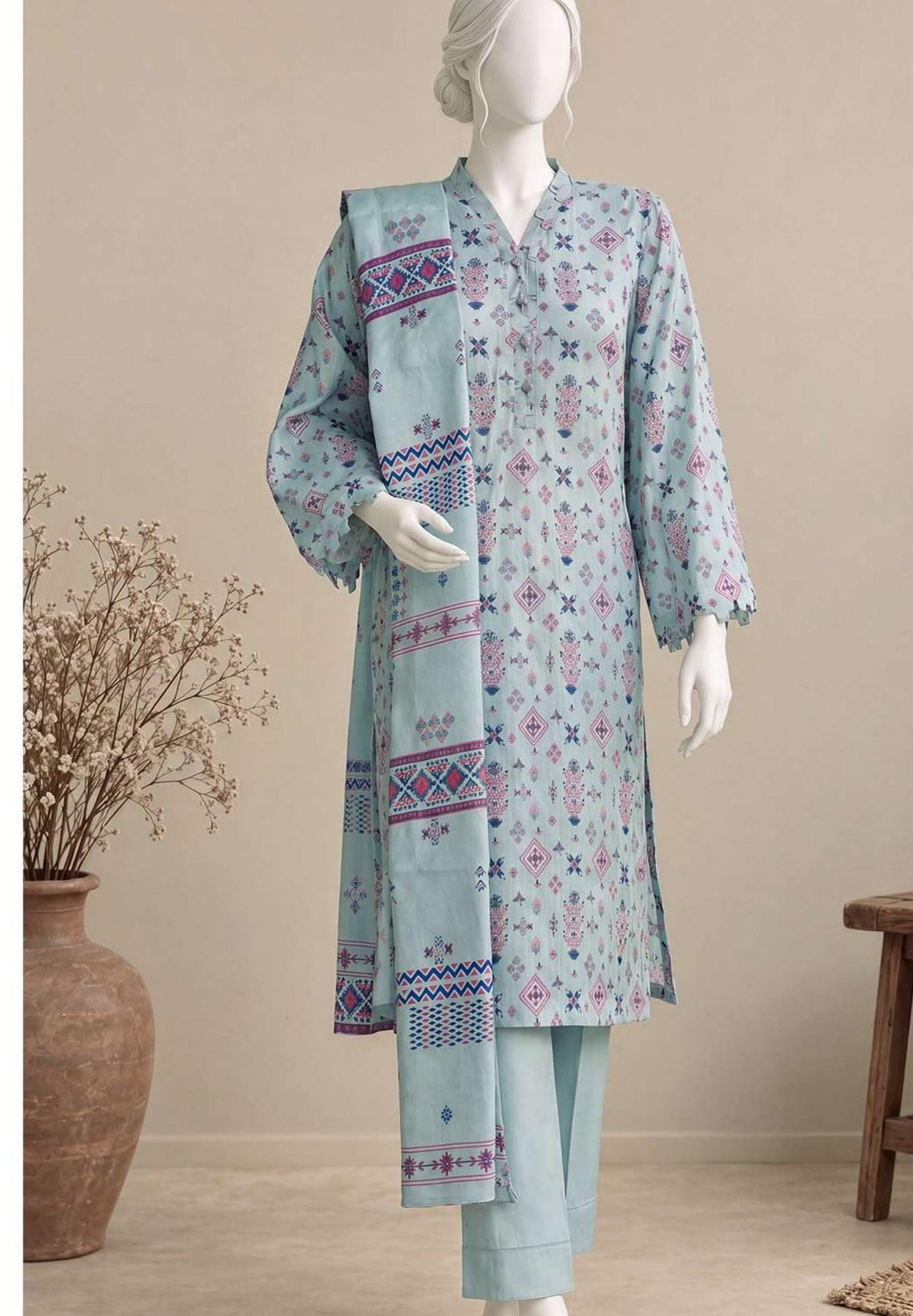 Lilac - Viscose Winter Suit, textured viscose, 3-piece unstitched - view 1 of 2