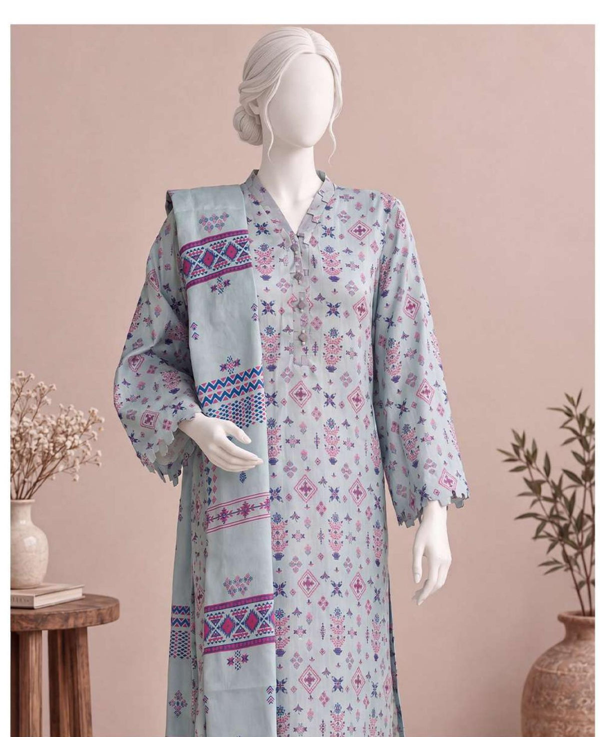Lilac - Viscose Winter Suit, textured viscose, 3-piece unstitched - view 2 of 2