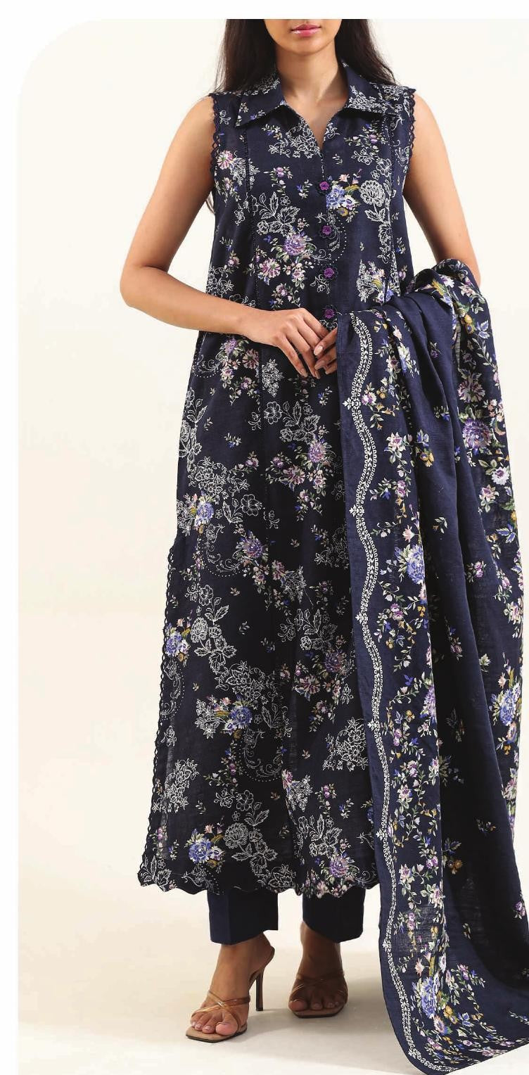 Navy Blue - Khaddar Winter Suit, premium khaddar, 3-piece unstitched