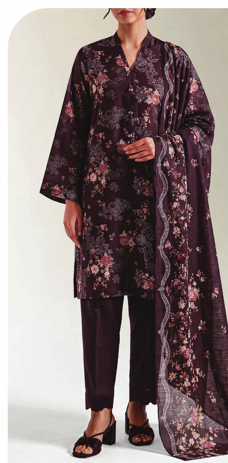 Maroon - Khaddar Winter Suit, premium khaddar, 3-piece unstitched