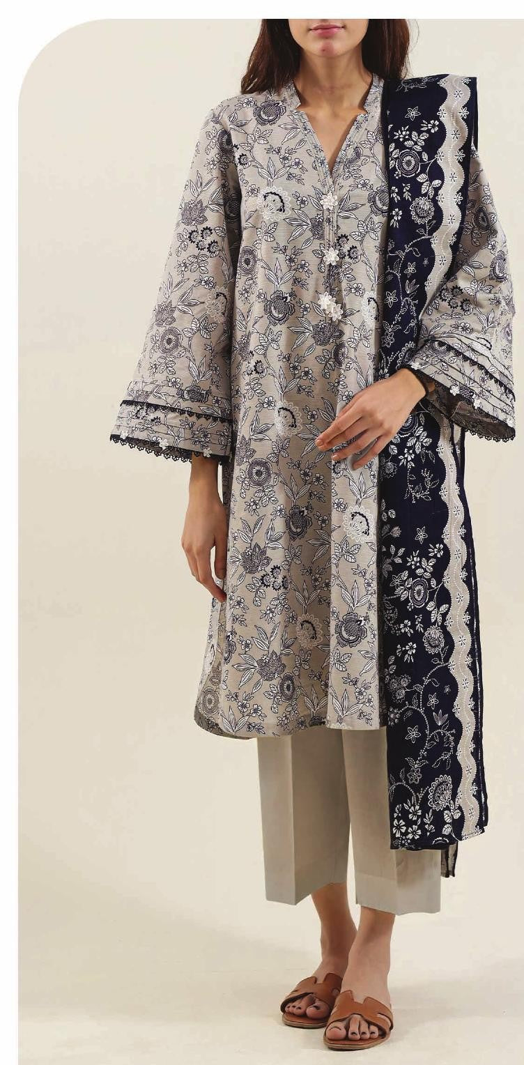 Ash Grey - Khaddar Winter Suit, premium khaddar, 3-piece unstitched