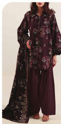 Deep Maroon - Khaddar Winter Suit, premium khaddar, 3-piece unstitched