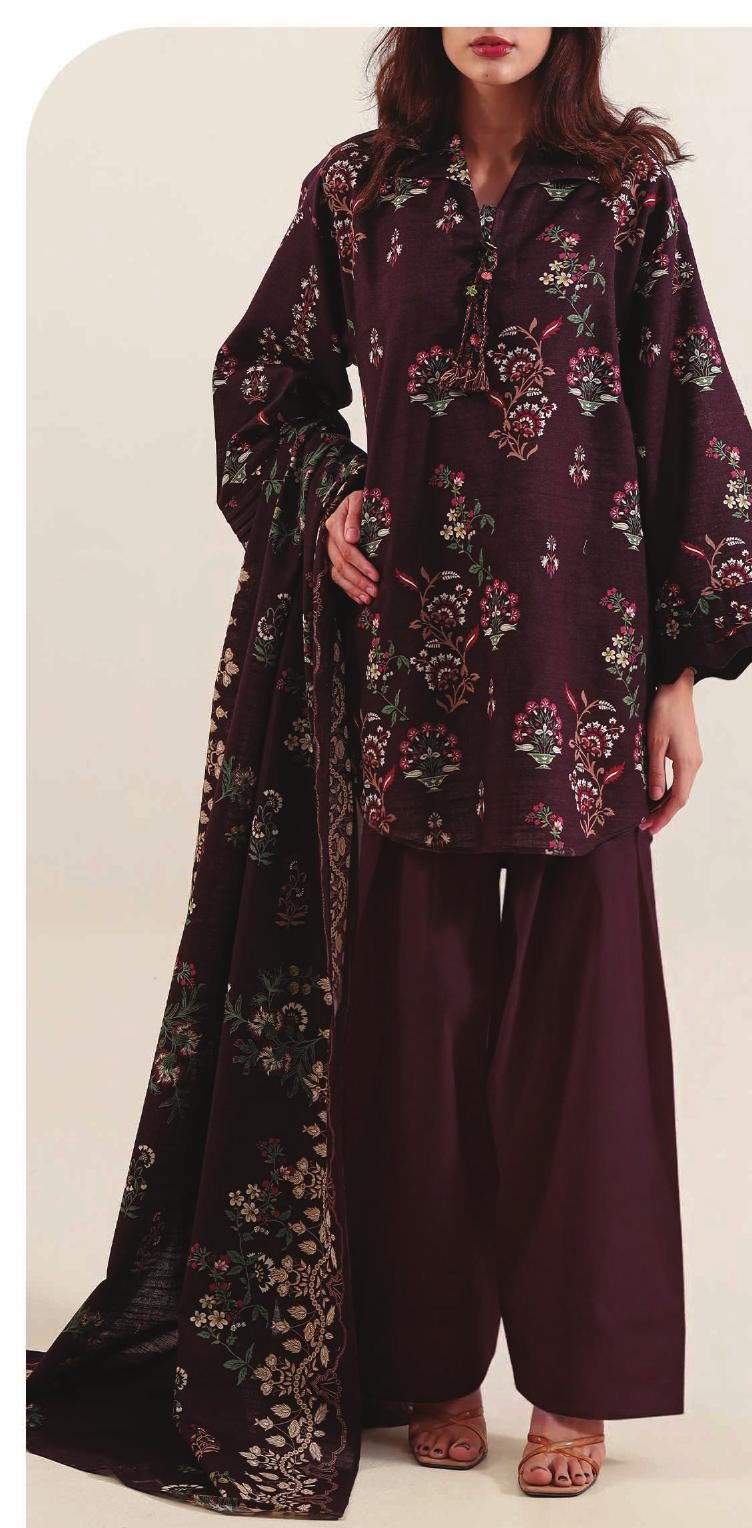 Deep Maroon - Khaddar Winter Suit, premium khaddar, 3-piece unstitched