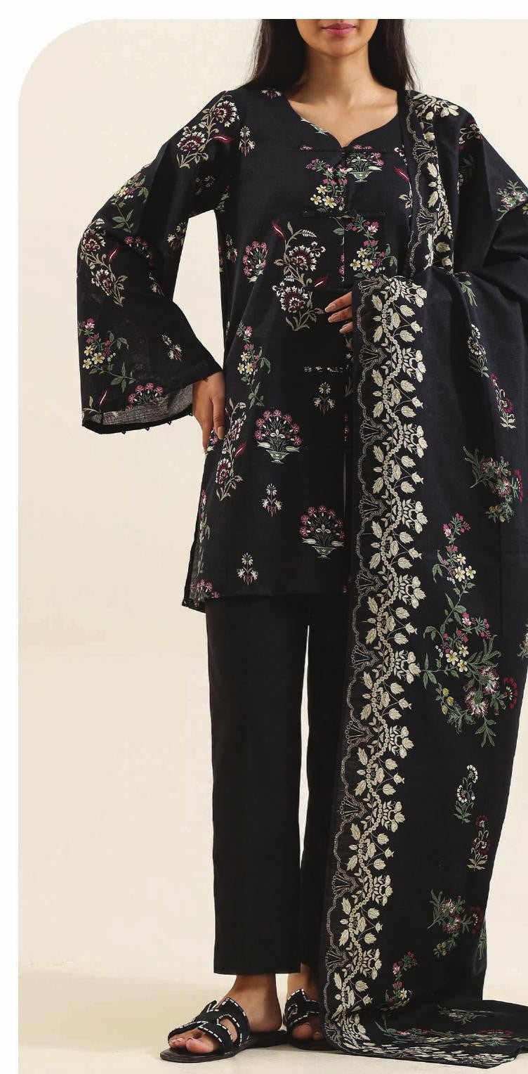 Black - Khaddar Winter Suit, premium khaddar, 3-piece unstitched