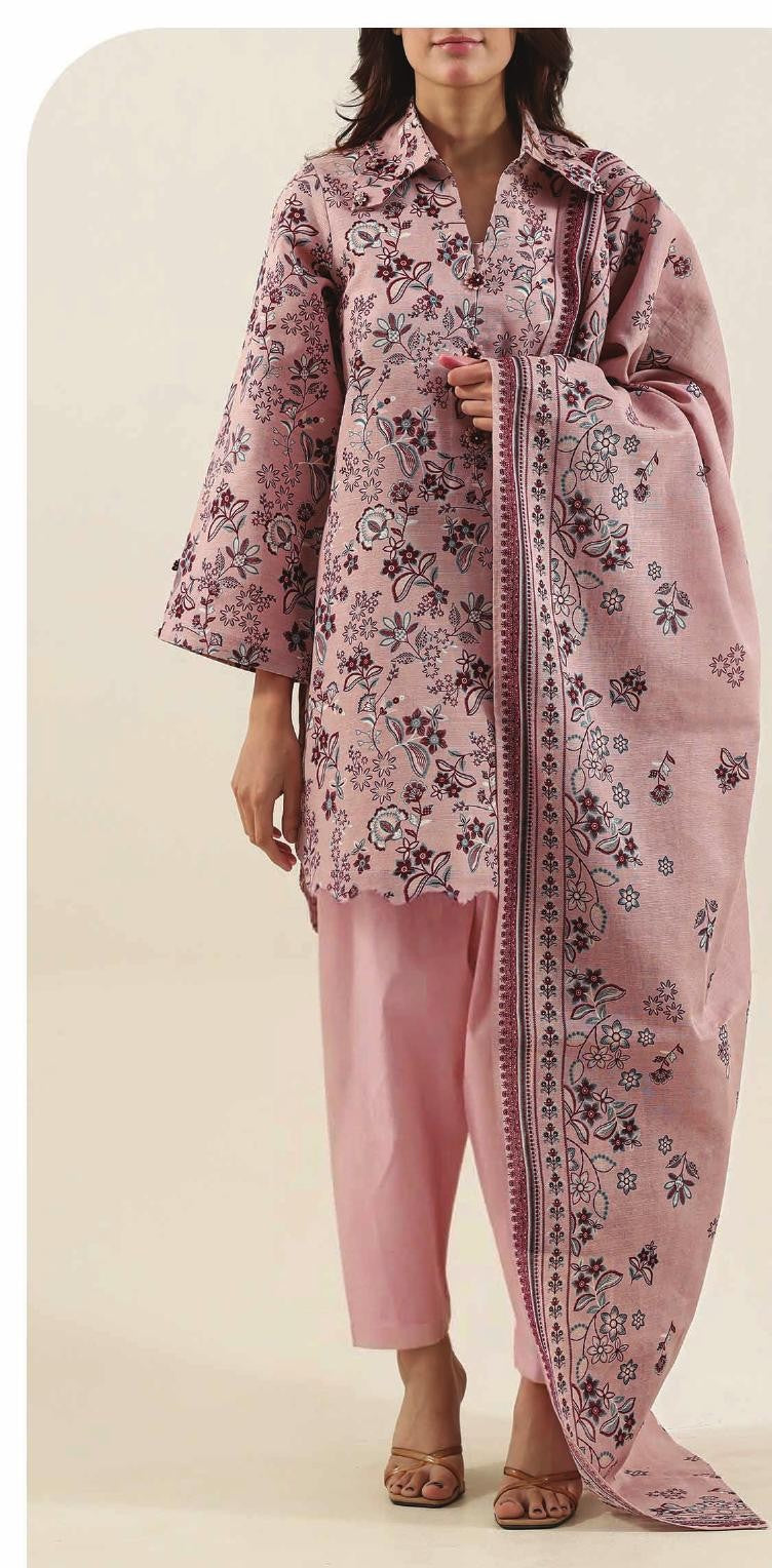 Tea Pink - Khaddar Winter Suit, premium khaddar, 3-piece unstitched